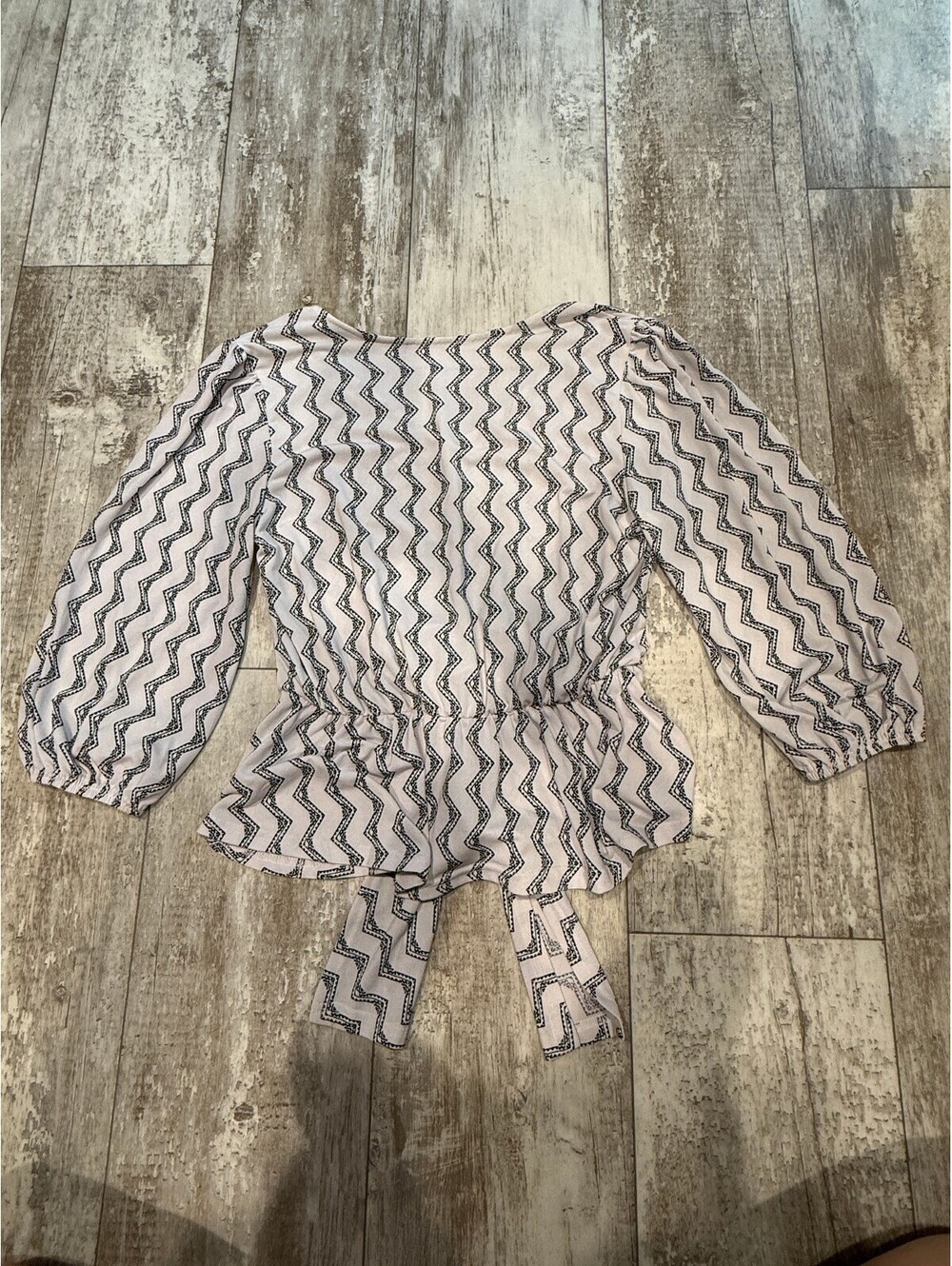 Chevron Tie Front Peplum Blouse Puff Sleeve Boho